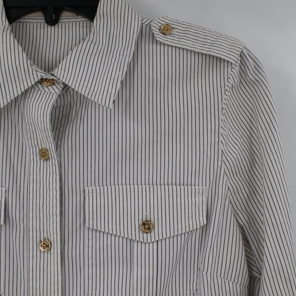 Tory birch shirt women's 4 golden button up striped cotton collared blouse top - Picture 2 of 10